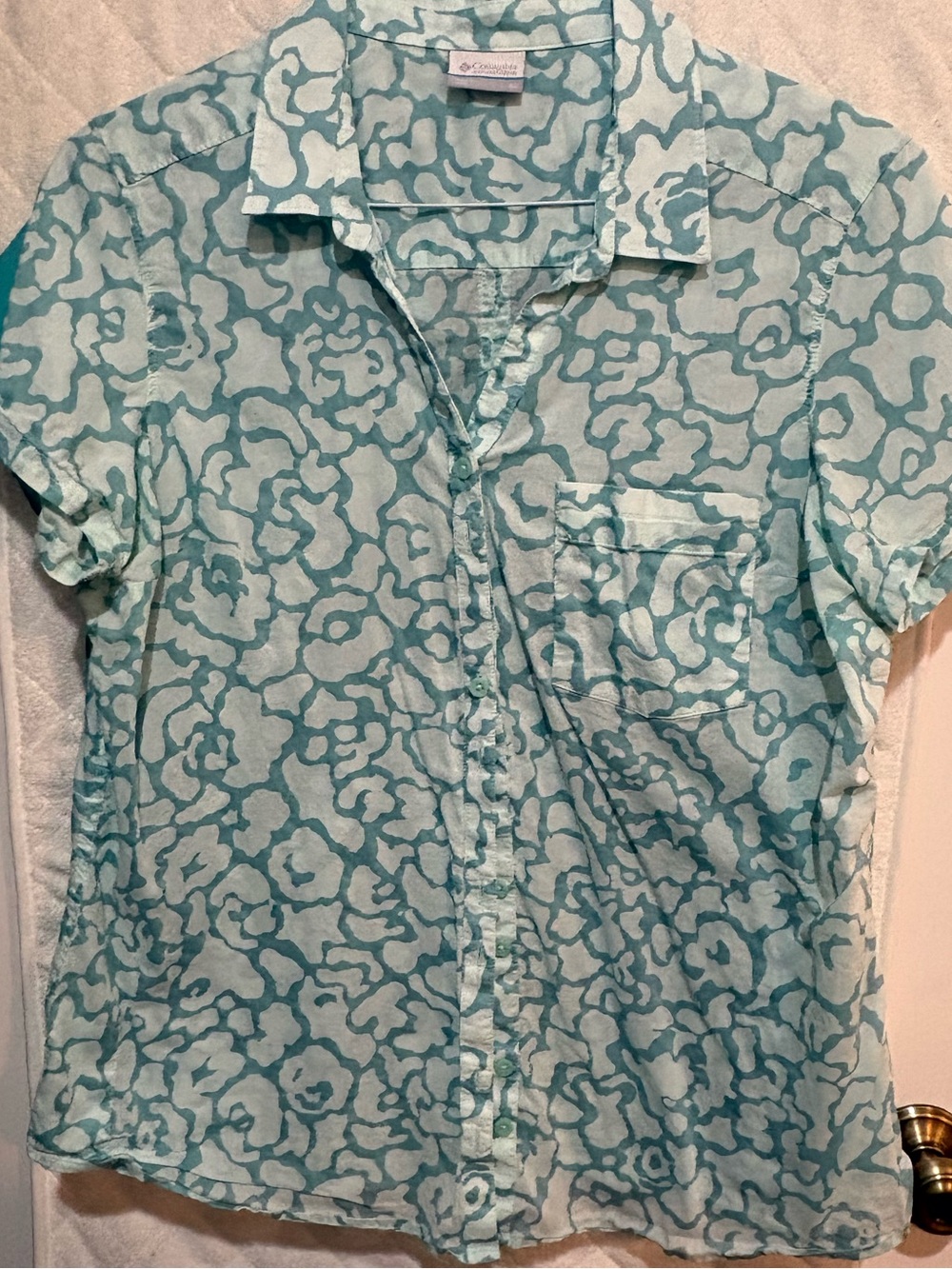 Columbia Women's Aqua Floral Print Button-Down Shirt sz XL